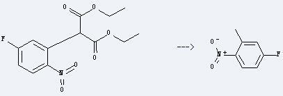 5-Fluoro-2-nitrotoluene is prepared by reaction of 2-(5-fluoro-2-nitro-phenyl)-malonic acid diethyl ester.